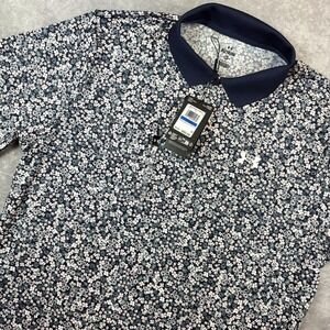 Under Armour The Performance Polo Shirt‎ Mens XL White Floral Leaves Stretch NEW
